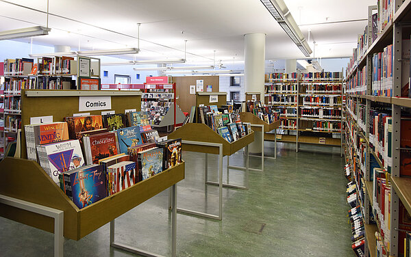 Blick auf die Comicbüchertröge