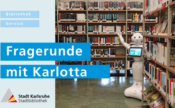 Das Vorschaubild vom YouTube-Video mit Karlotta, die zwischen Bücherregalen steht und in die Kamera winkt. Als Titel steht "Fragerunde mit Karlotta"